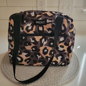 NWOT PackIt Cream, Tan, & Black Leopard Print Fully Freezable Lunch Bag